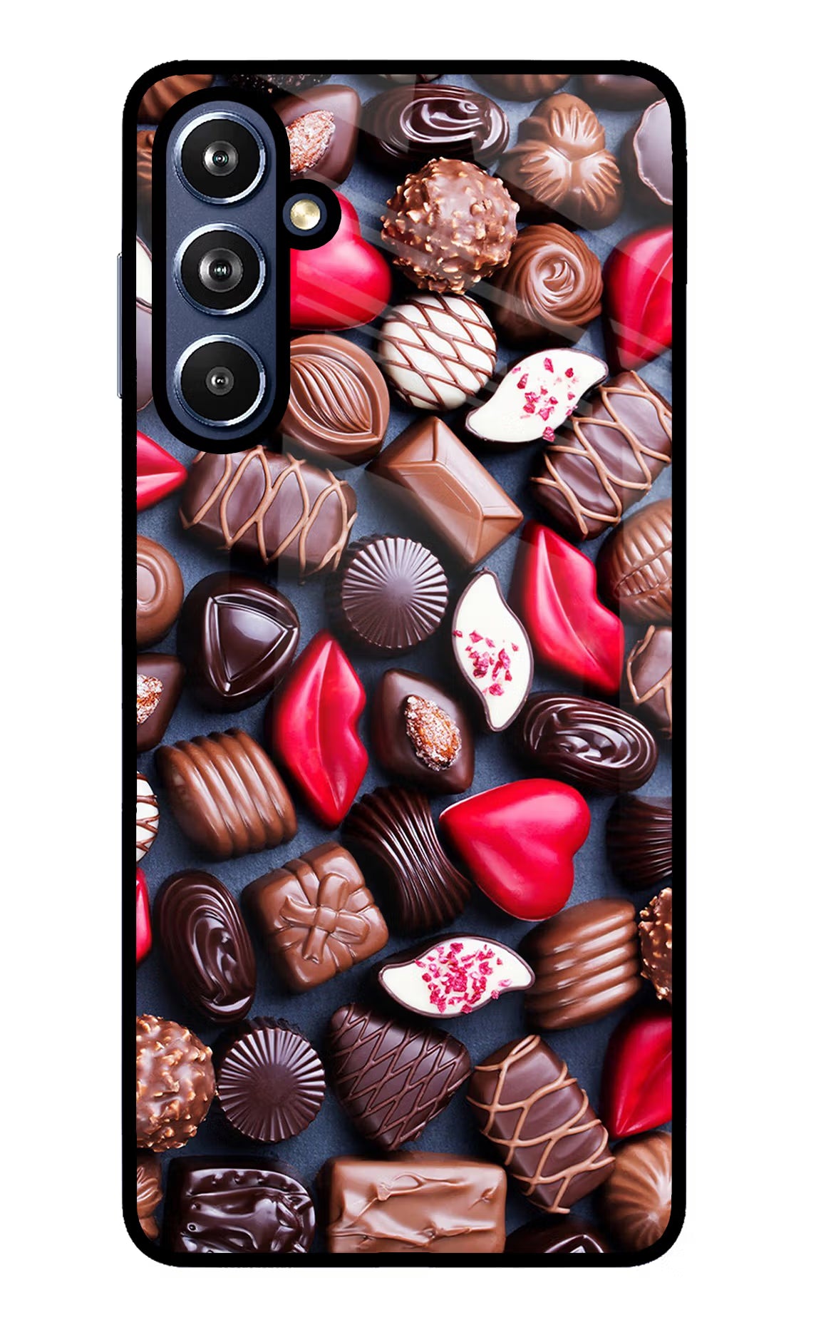 Chocolates Samsung F54 5G Glass Case Back Cover by Casekaro