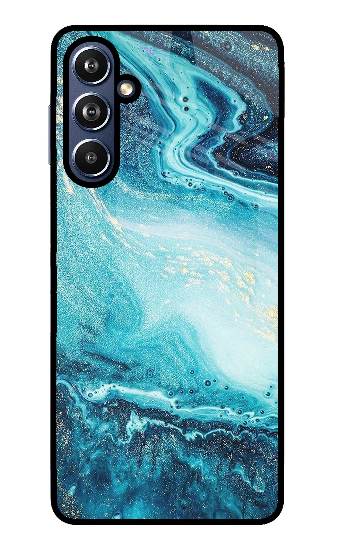 Blue Glitter Marble Samsung F54 5G Glass Case Back Cover by Casekaro