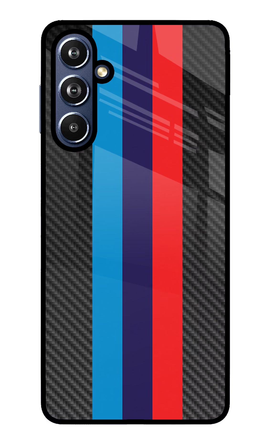 BMW Stripes Pattern Samsung F54 5G Glass Case Back Cover by Casekaro