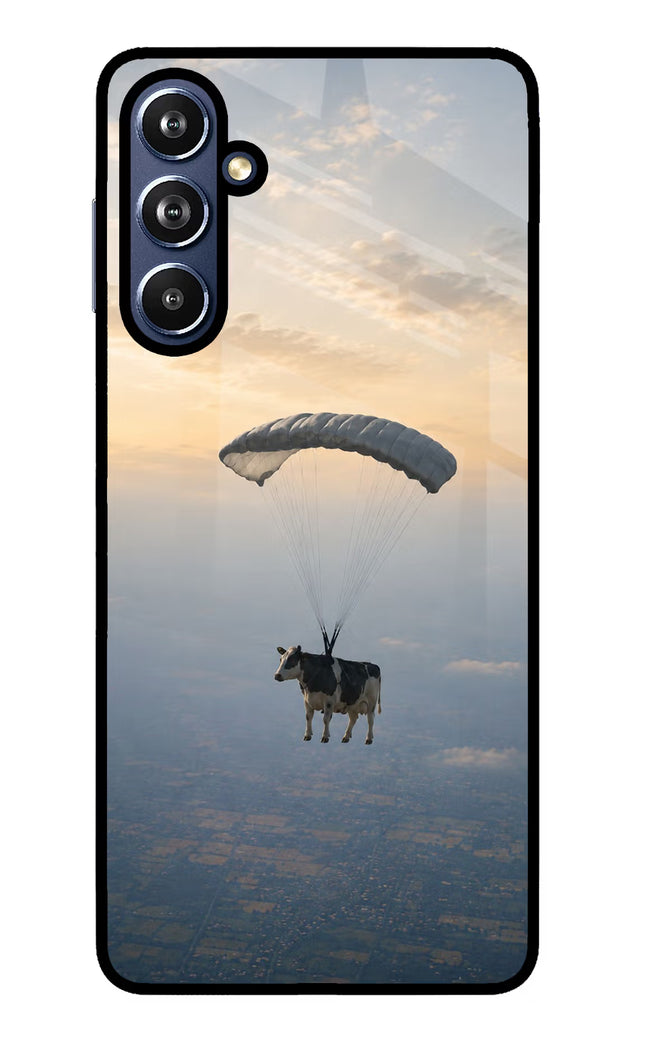 Skydiving Cow Samsung F54 5G Glass Case