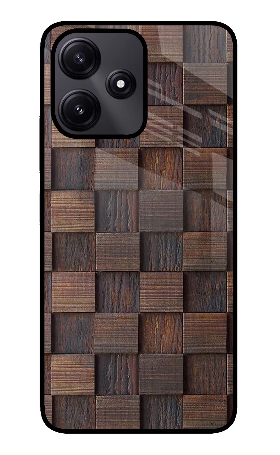 Wooden Cube Design Poco M6 Pro 5G Glass Case Back Cover by Casekaro