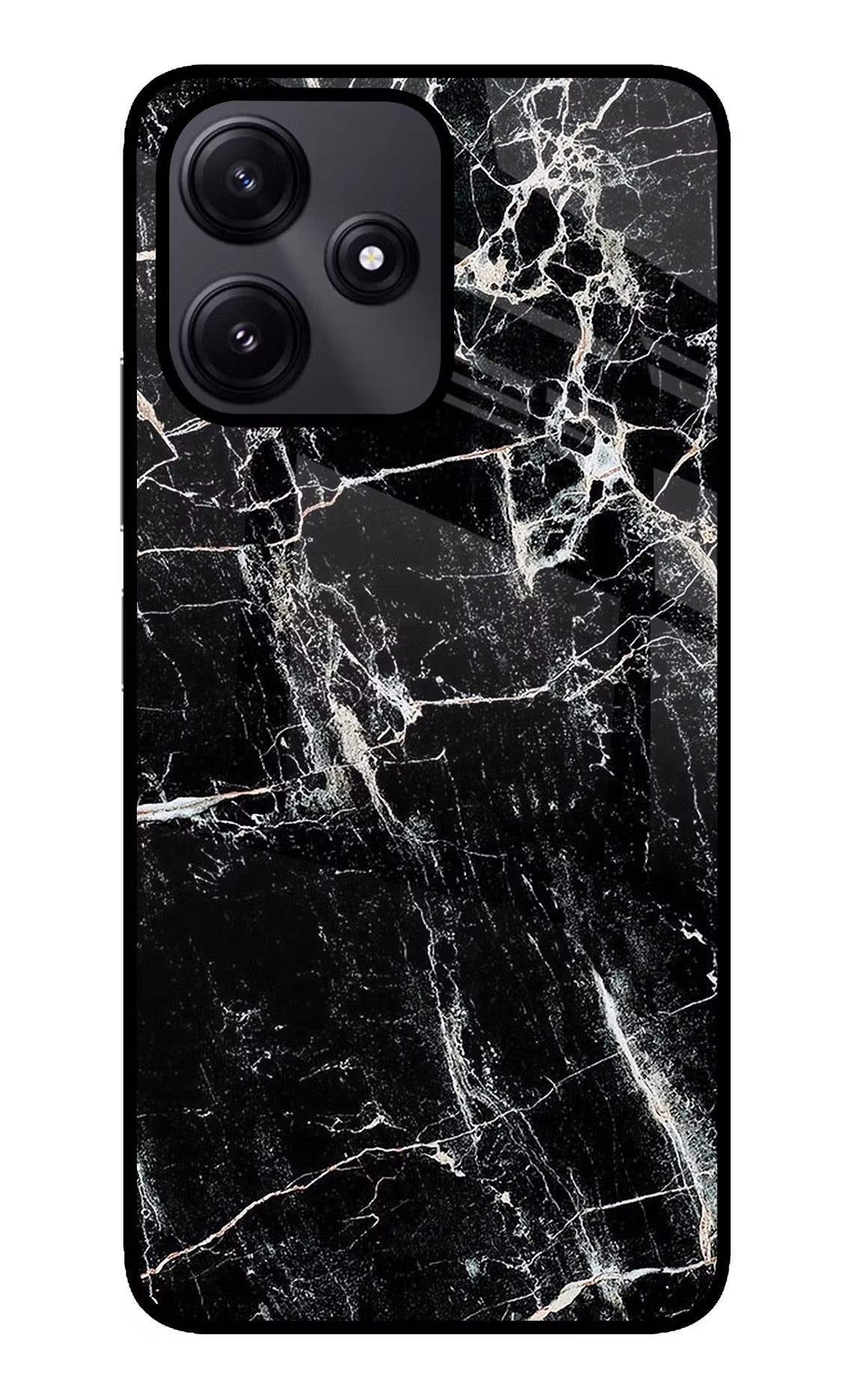 Black Marble Texture Poco M6 Pro 5G Glass Case Back Cover by Casekaro