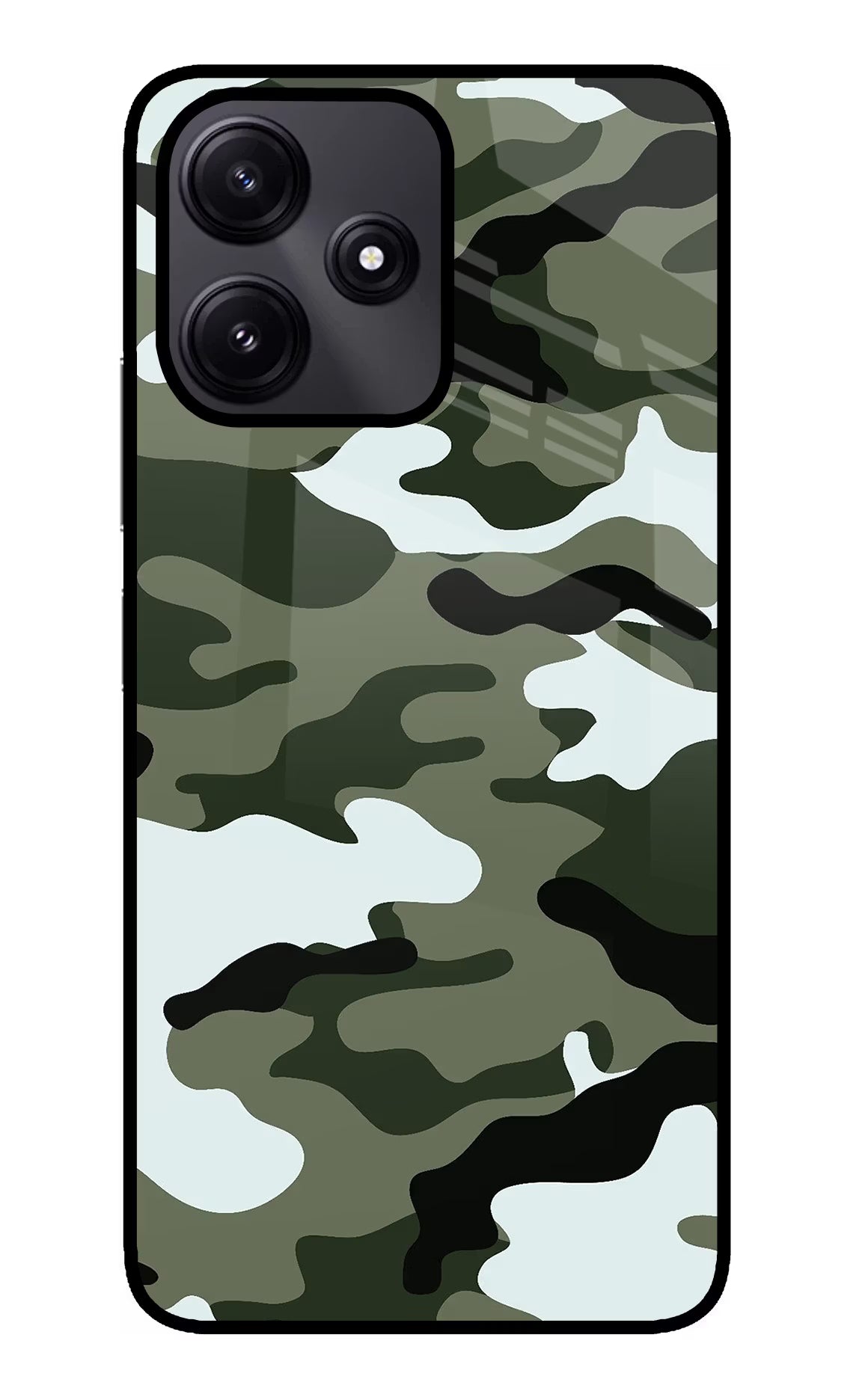 Camouflage Poco M6 Pro 5G Glass Case Back Cover by Casekaro