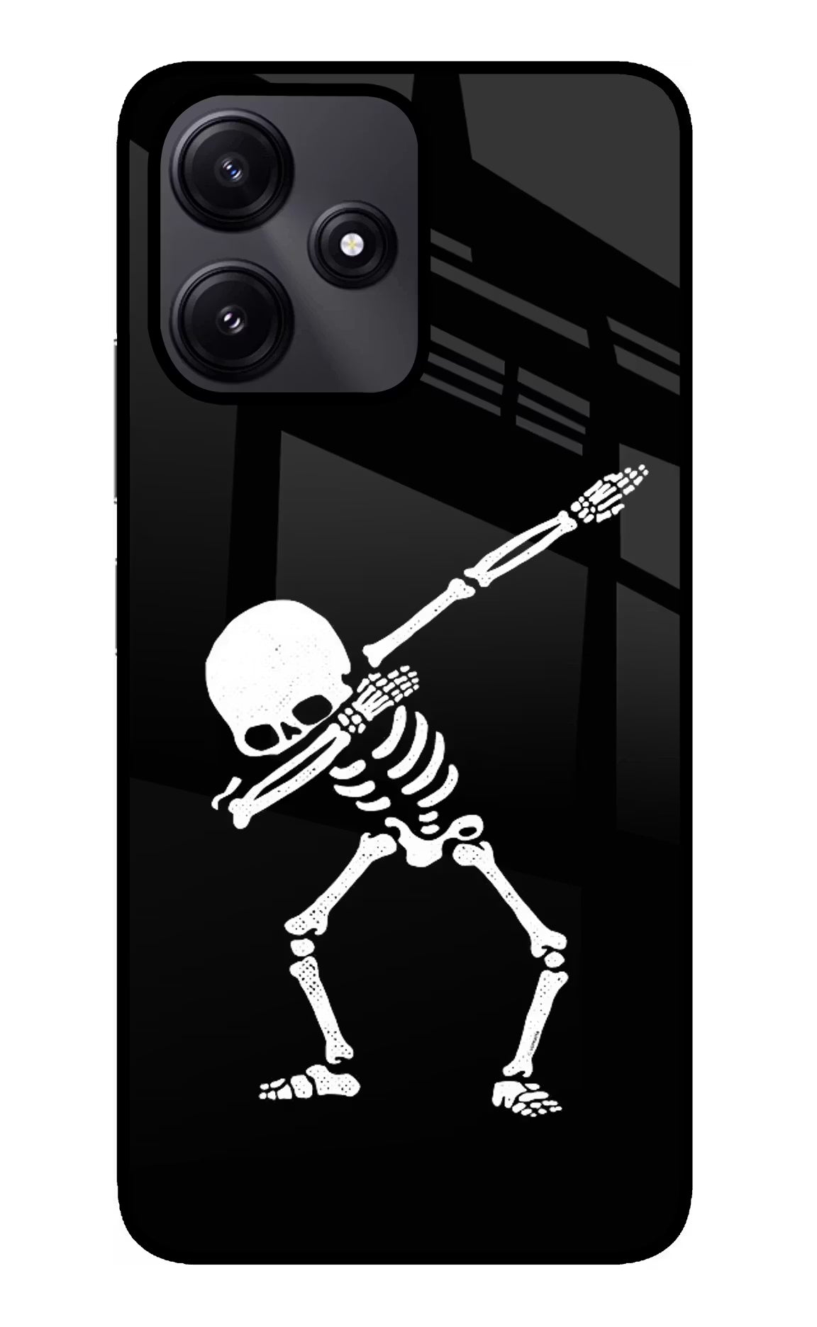 Dabbing Skeleton Art Poco M6 Pro 5G Glass Case Back Cover by Casekaro