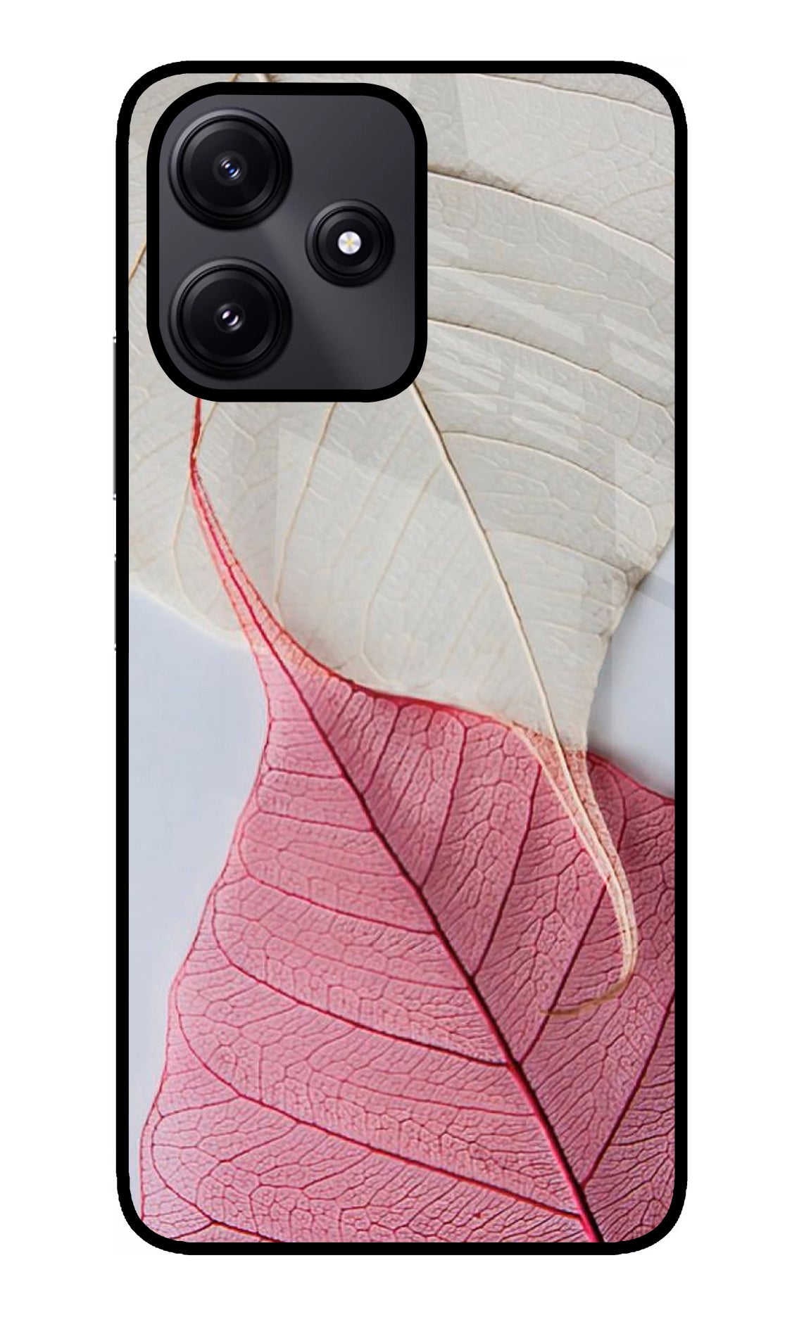 White Pink Leaf Poco M6 Pro 5G Glass Case