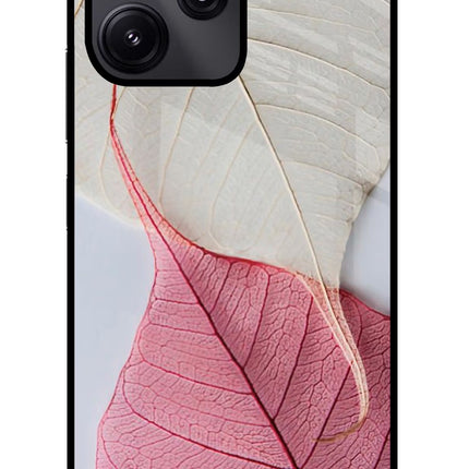 White Pink Leaf Poco M6 Pro 5G Glass Case Back Cover by Casekaro