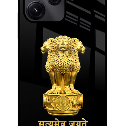 Satyamev Jayate Golden Poco M6 Pro 5G Glass Case Back Cover by Casekaro