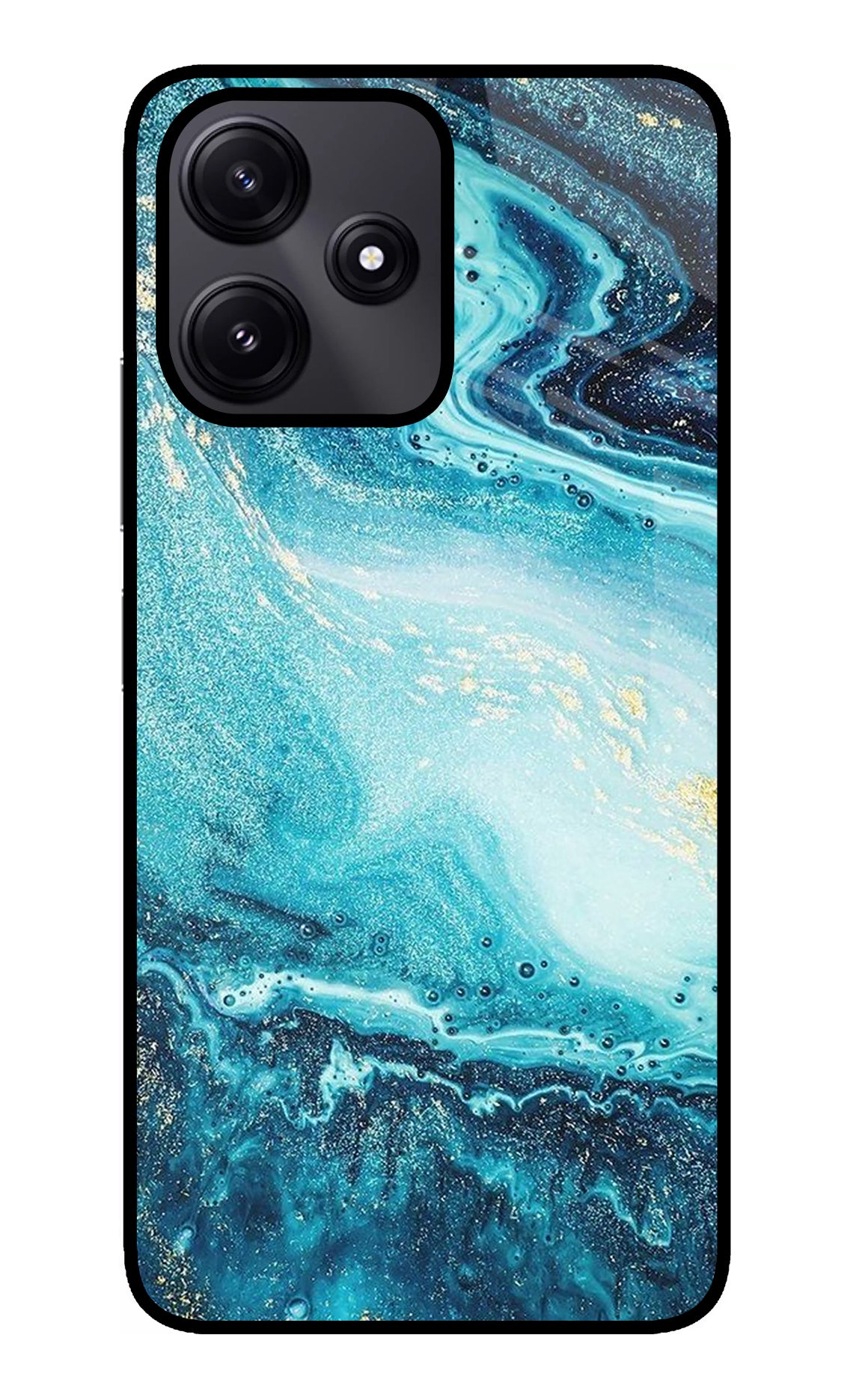 Blue Glitter Marble Poco M6 Pro 5G Glass Case