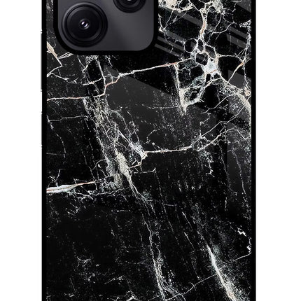 Black Marble Texture Redmi 12 5G Glass Case Back Cover by Casekaro