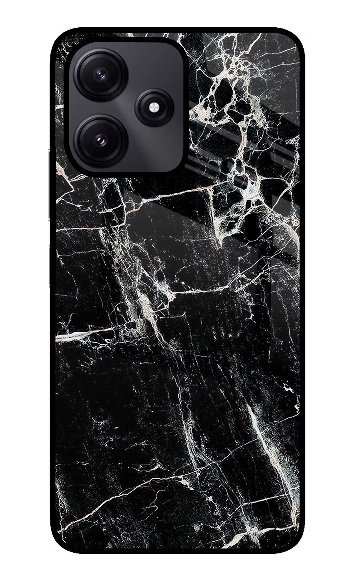 Black Marble Texture Redmi 12 5G Glass Case Back Cover by Casekaro