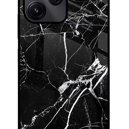 Black Marble Pattern Redmi 12 5G Glass Case Back Cover by Casekaro