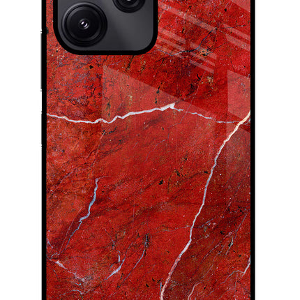 Red Marble Design Redmi 12 5G Glass Case Back Cover by Casekaro