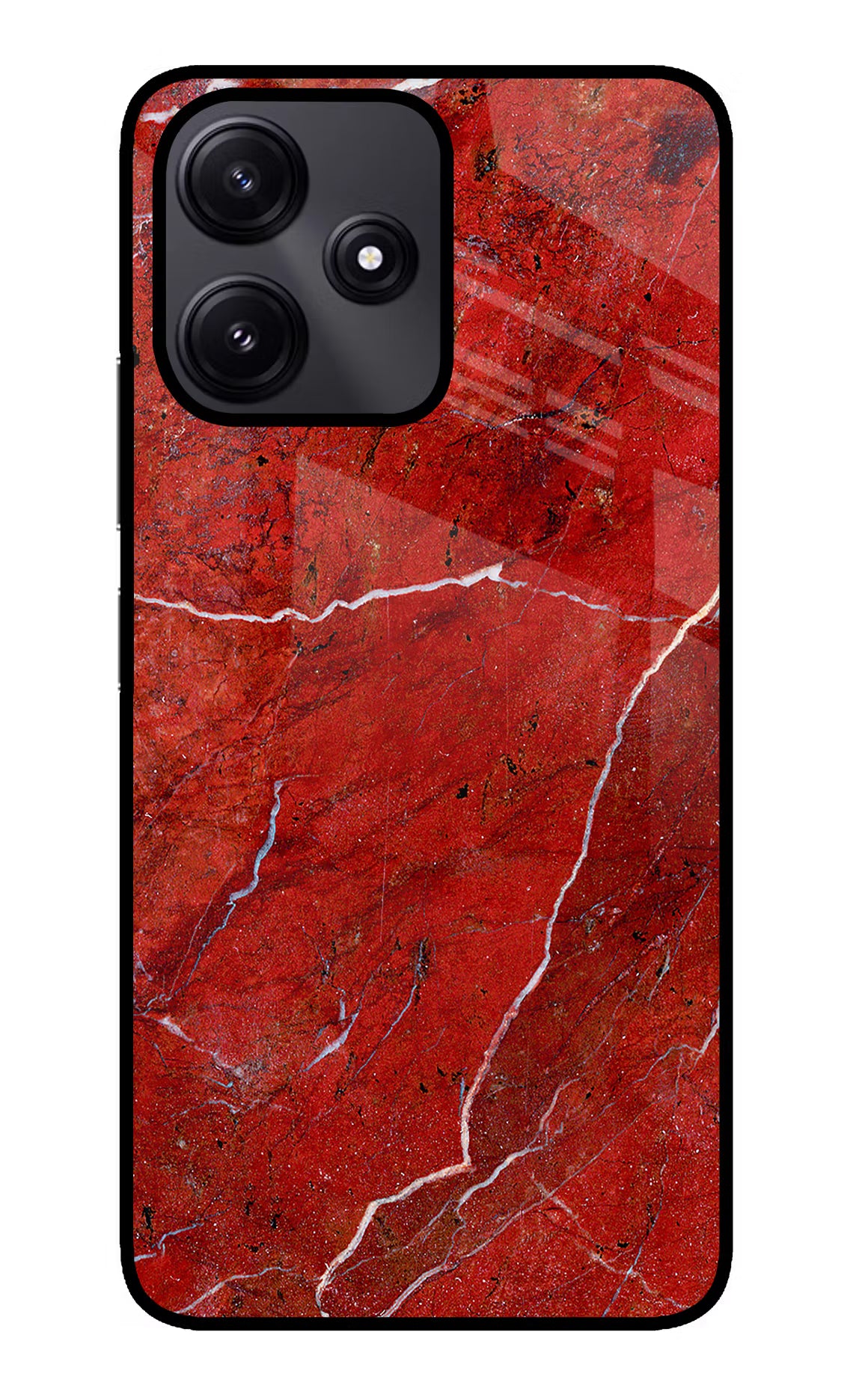 Red Marble Design Redmi 12 5G Glass Case Back Cover by Casekaro
