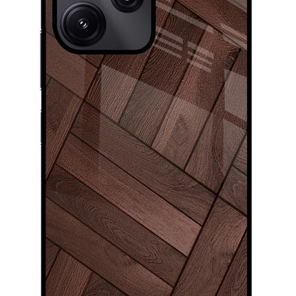 Wooden Texture Design Redmi 12 5G Glass Case Back Cover by Casekaro