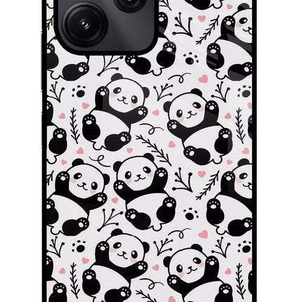 Cute Panda Redmi 12 5G Glass Case Back Cover by Casekaro