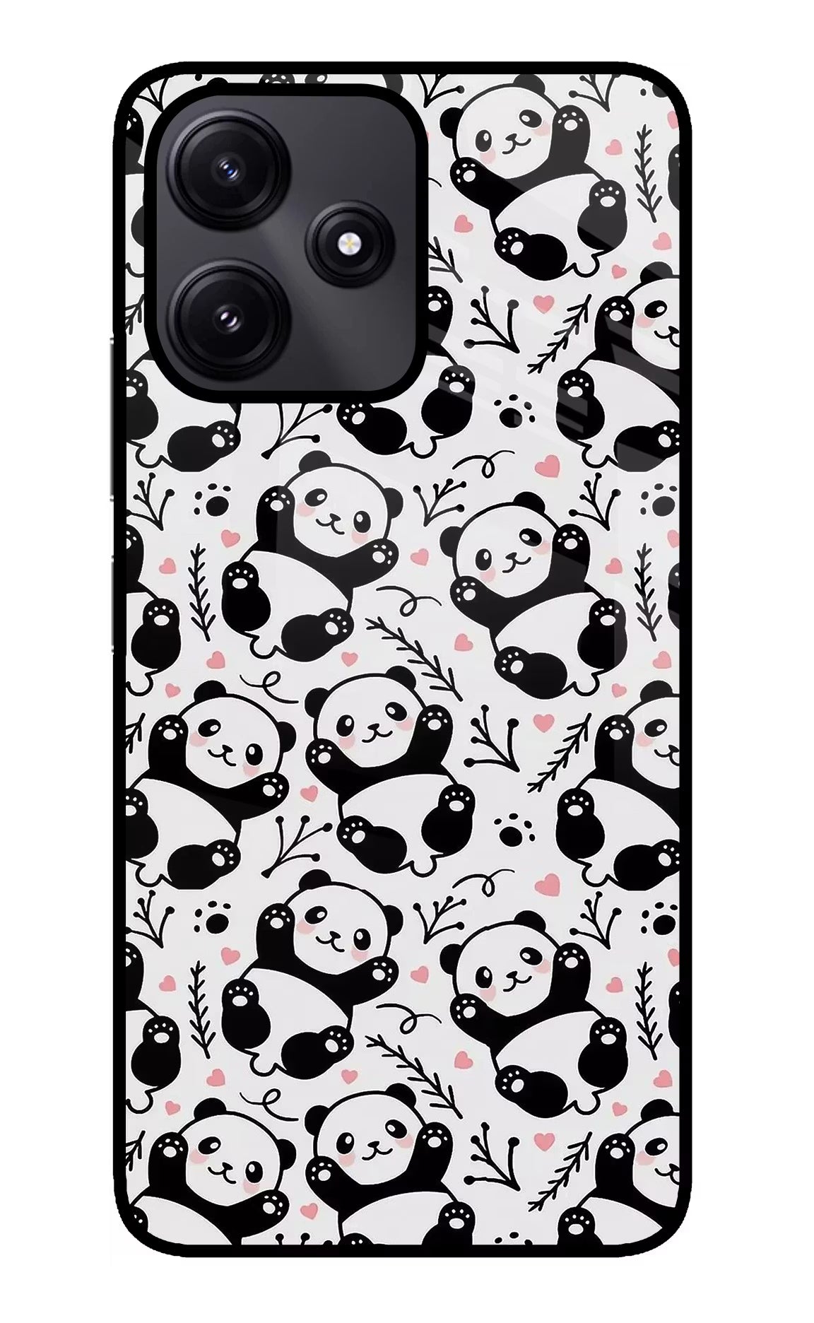 Cute Panda Redmi 12 5G Glass Case Back Cover by Casekaro