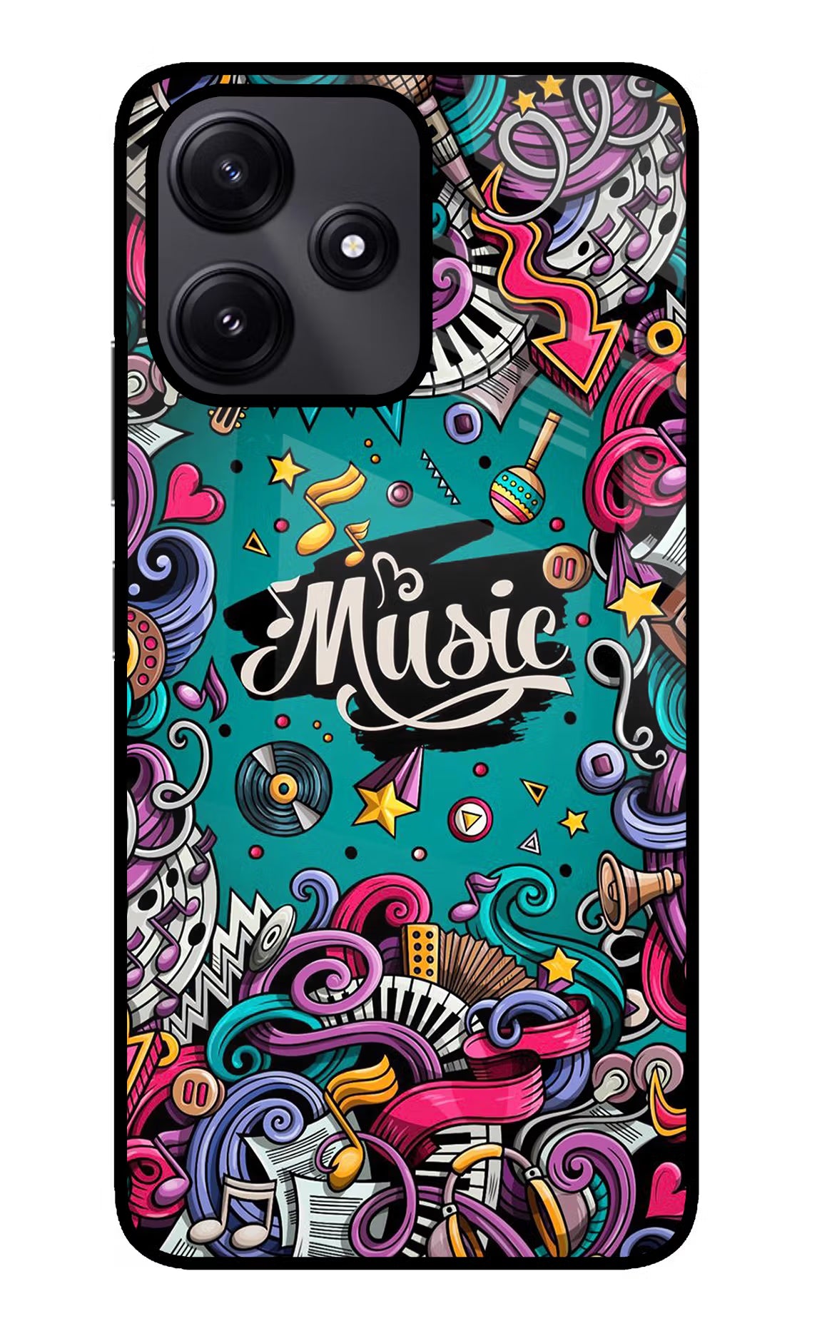 Music Graffiti Redmi 12 5G Glass Case Back Cover by Casekaro