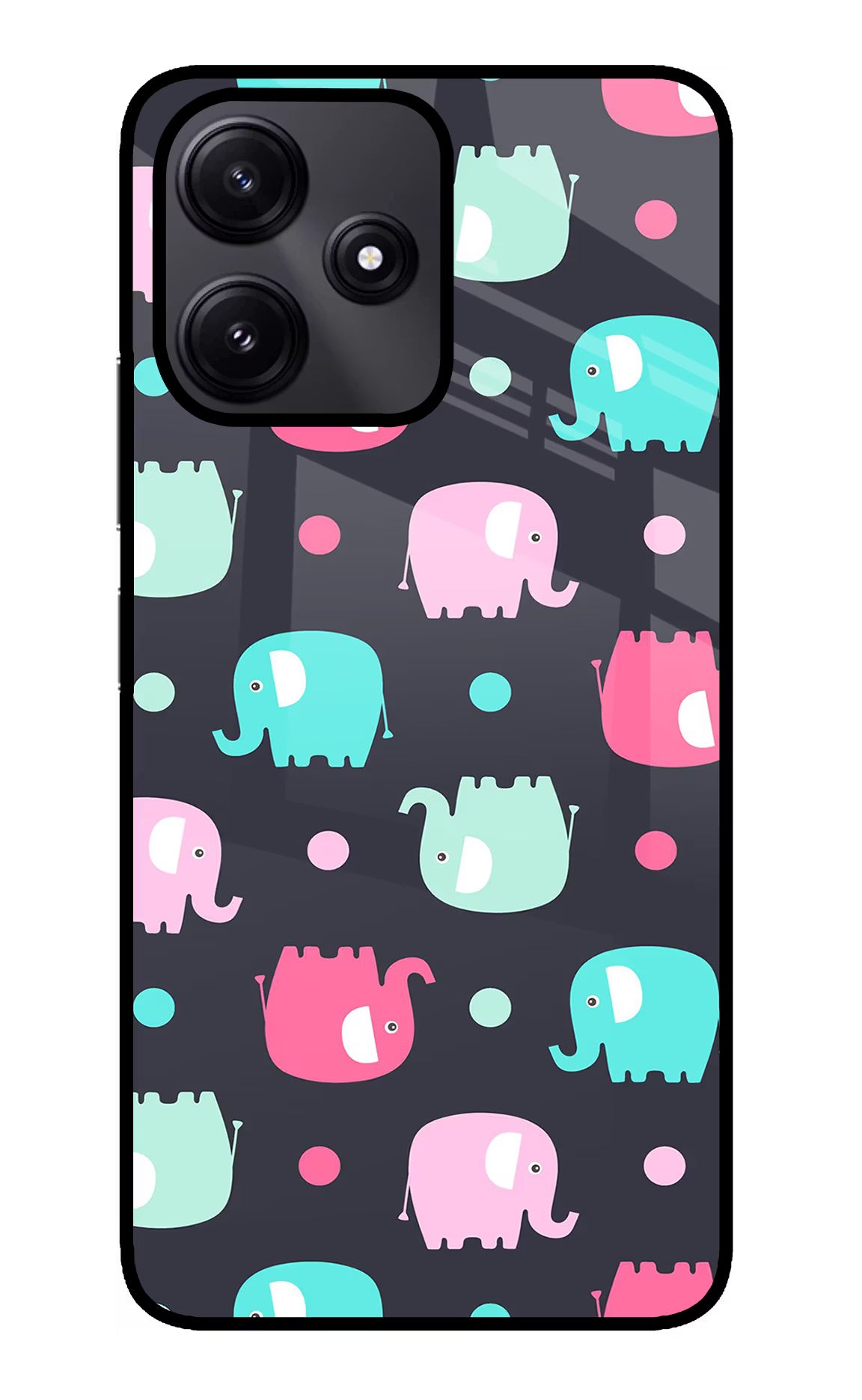 Elephants Redmi 12 5G Glass Case Back Cover by Casekaro