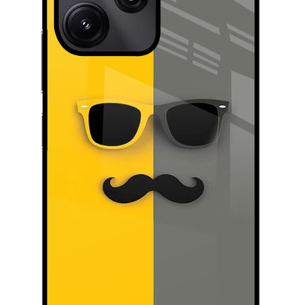 Sunglasses with Mustache Redmi 12 5G Glass Case Back Cover by Casekaro