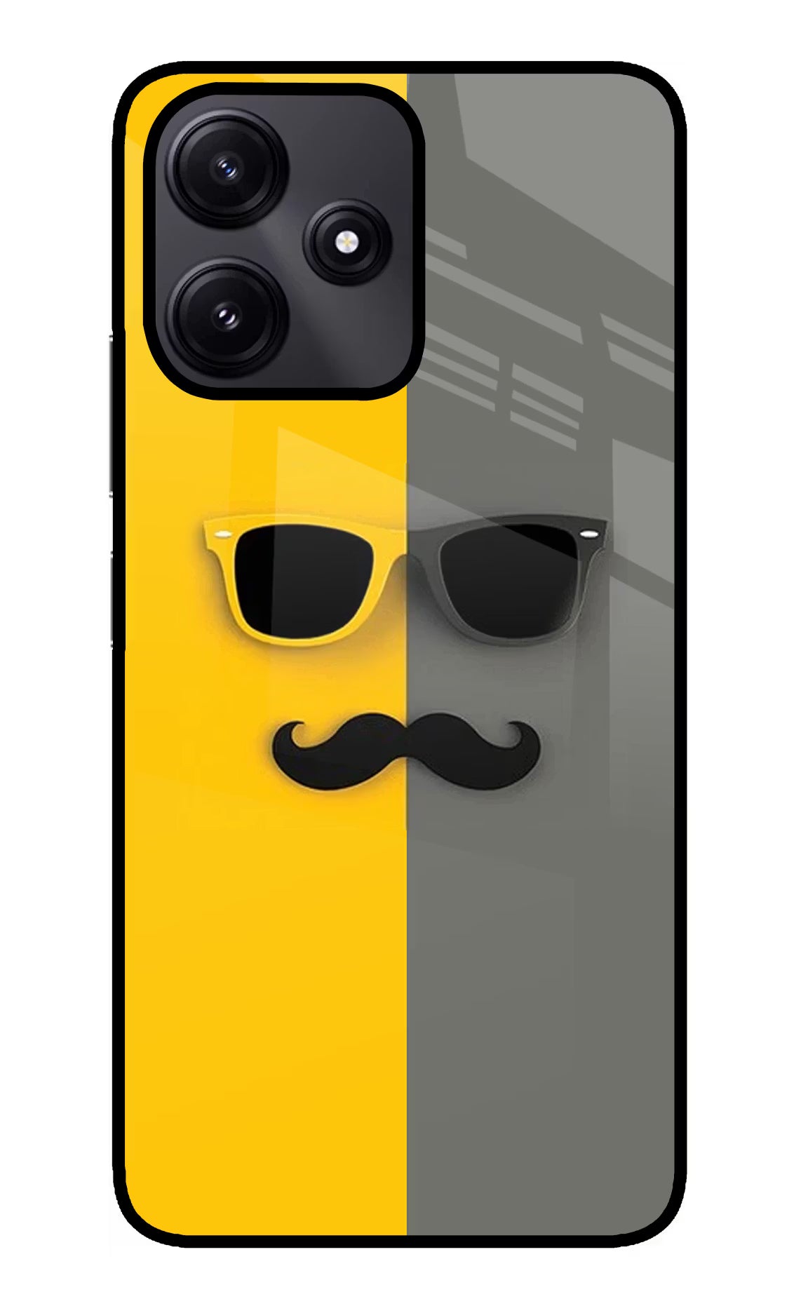 Sunglasses with Mustache Redmi 12 5G Glass Case Back Cover by Casekaro
