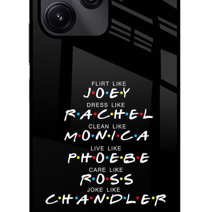 FRIENDS Character Redmi 12 5G Glass Case Back Cover by Casekaro
