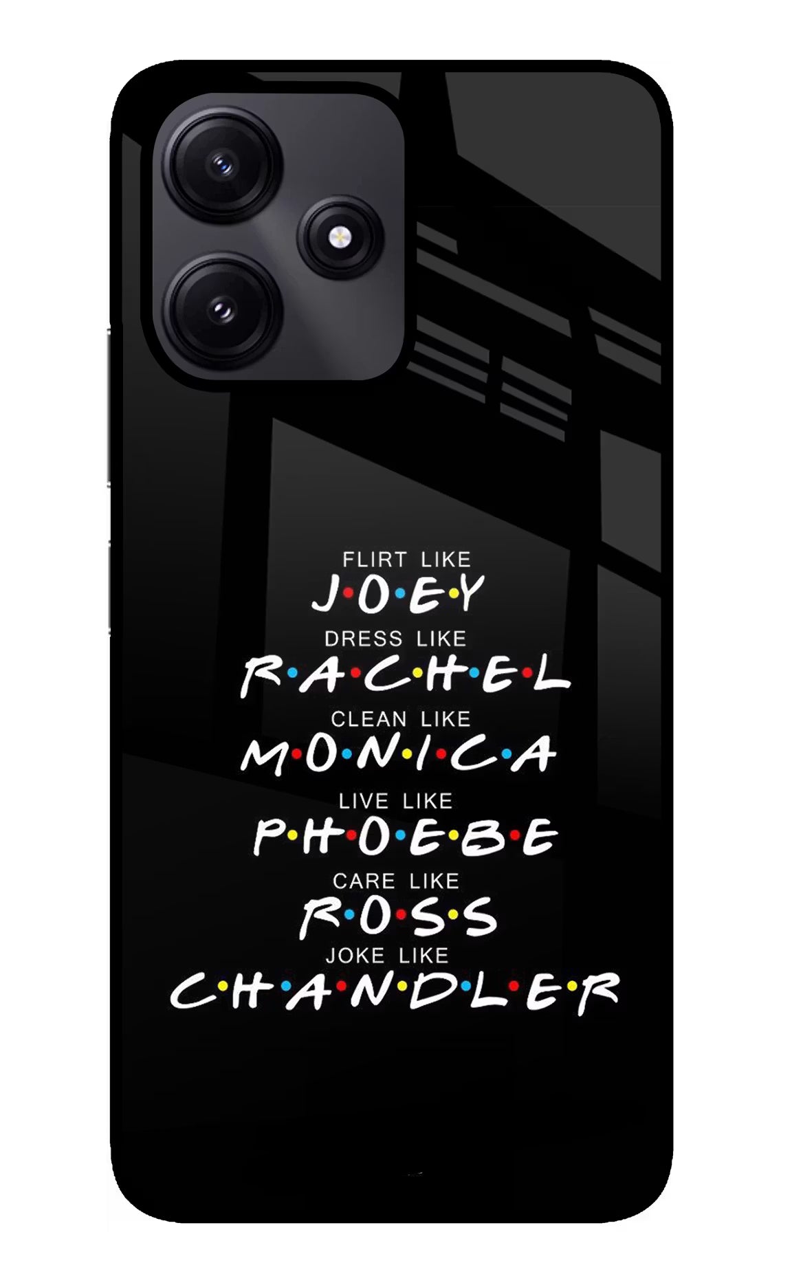FRIENDS Character Redmi 12 5G Glass Case Back Cover by Casekaro