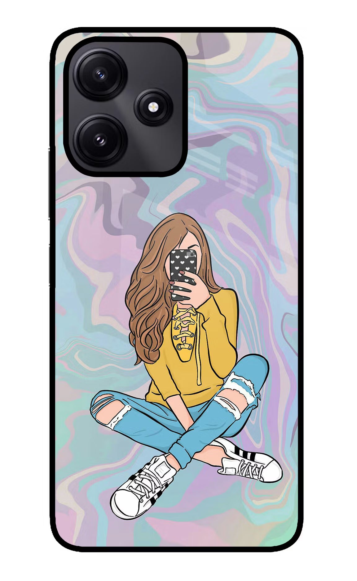 Selfie Girl Redmi 12 5G Glass Case Back Cover by Casekaro