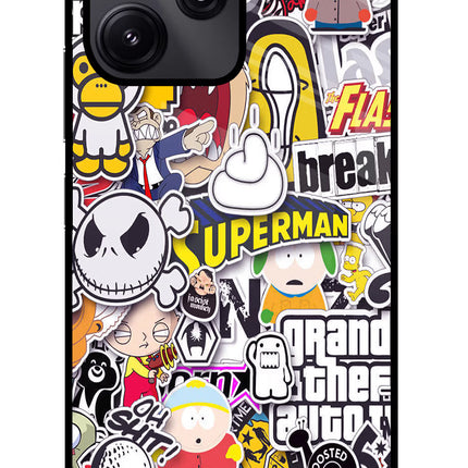 Sticker Bomb Redmi 12 5G Glass Case Back Cover by Casekaro