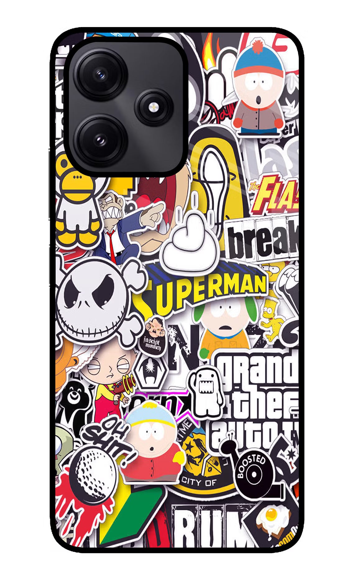 Sticker Bomb Redmi 12 5G Glass Case Back Cover by Casekaro