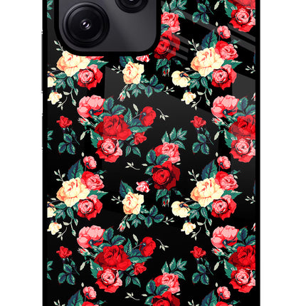 Rose Pattern Redmi 12 5G Glass Case Back Cover by Casekaro