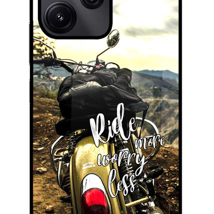 Ride More Worry Less Redmi 12 5G Glass Case Back Cover by Casekaro