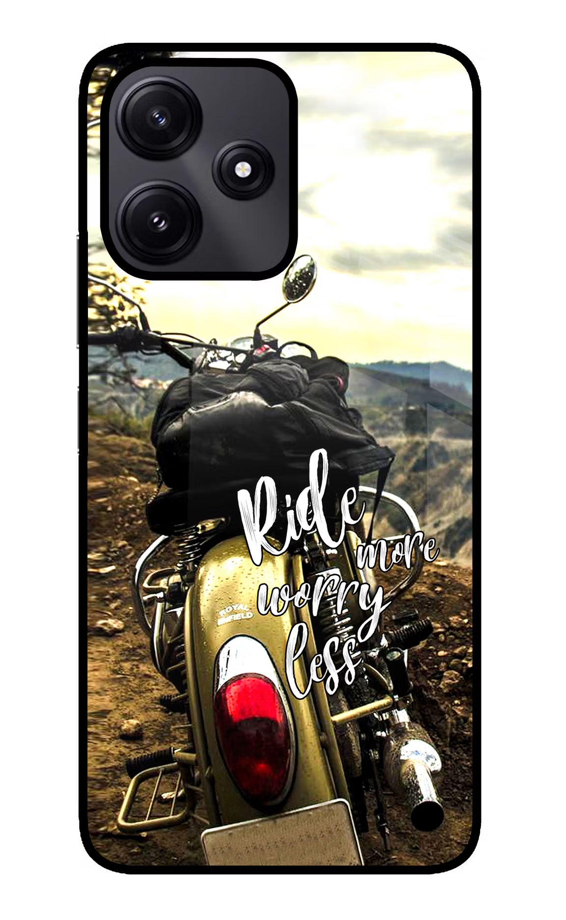 Ride More Worry Less Redmi 12 5G Glass Case Back Cover by Casekaro