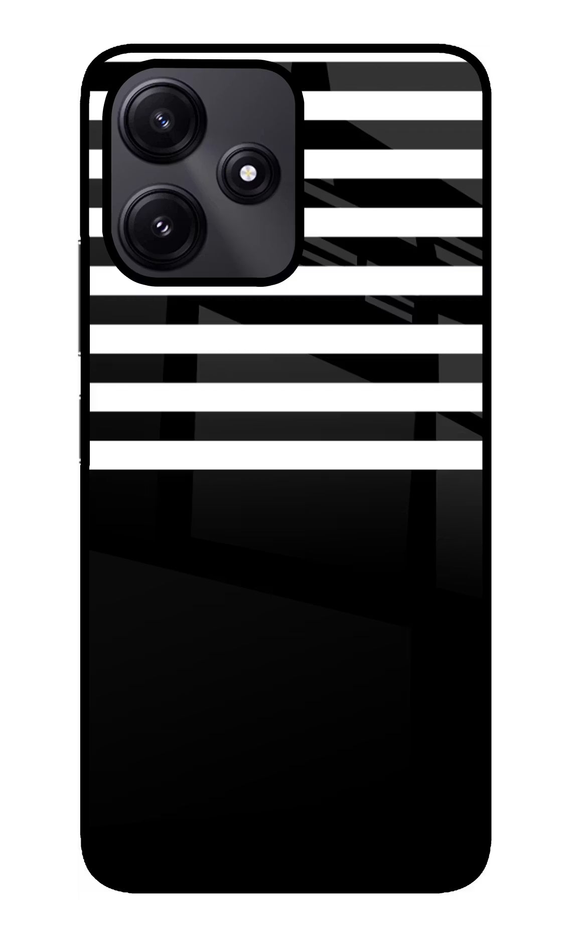 Black and White Print Redmi 12 5G Glass Case Back Cover by Casekaro
