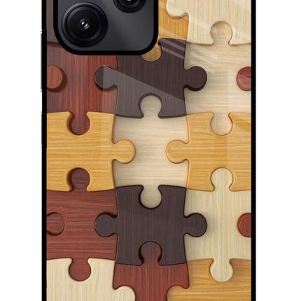 Wooden Puzzle Redmi 12 5G Glass Case Back Cover by Casekaro