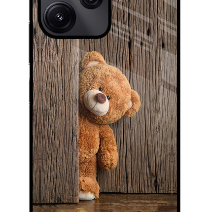 Teddy Wooden Redmi 12 5G Glass Case Back Cover by Casekaro