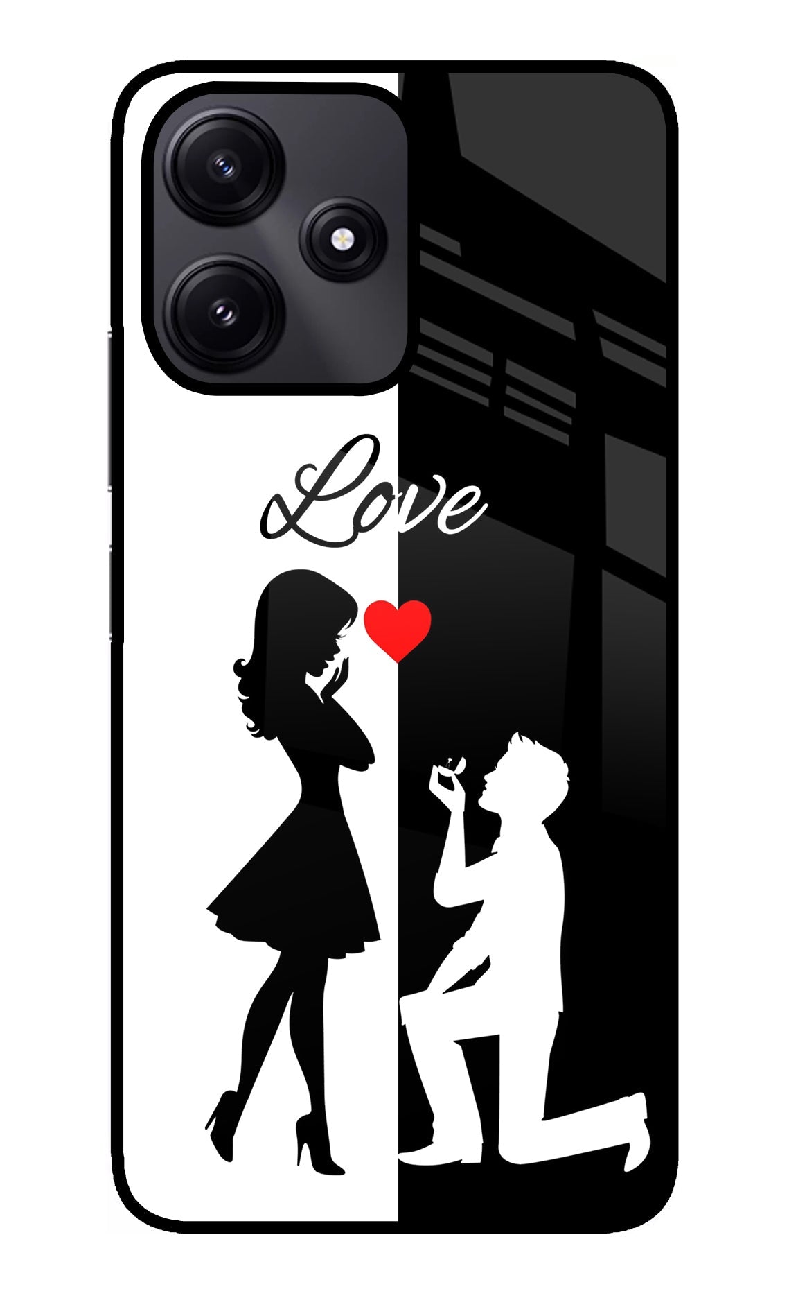 Love Propose Black And White Redmi 12 5G Glass Case