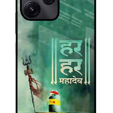 Har Har Mahadev Shivling Redmi 12 5G Glass Case Back Cover by Casekaro
