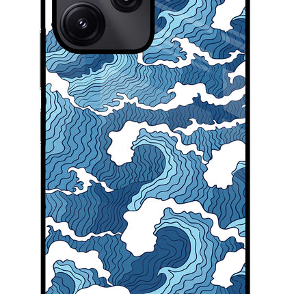 Blue Waves Redmi 12 5G Glass Case Back Cover by Casekaro
