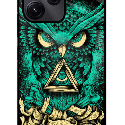 Green Owl Redmi 12 5G Glass Case Back Cover by Casekaro