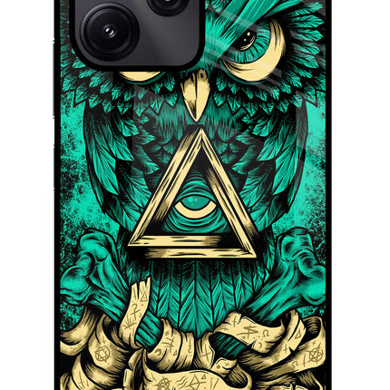 Green Owl Redmi 12 5G Glass Case Back Cover by Casekaro