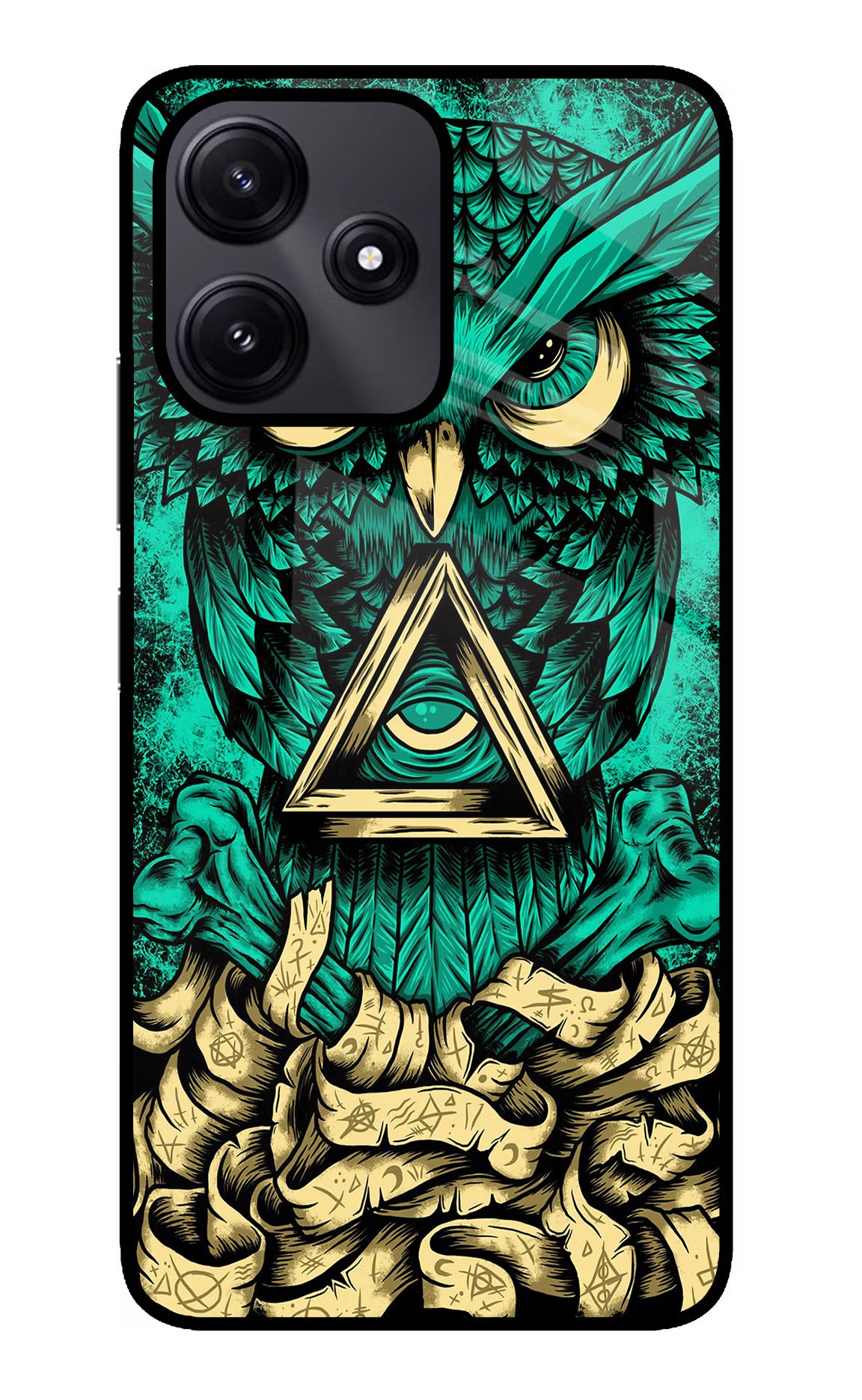 Green Owl Redmi 12 5G Glass Case Back Cover by Casekaro