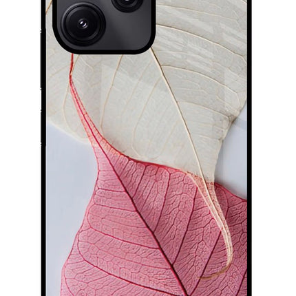 White Pink Leaf Redmi 12 5G Glass Case Back Cover by Casekaro