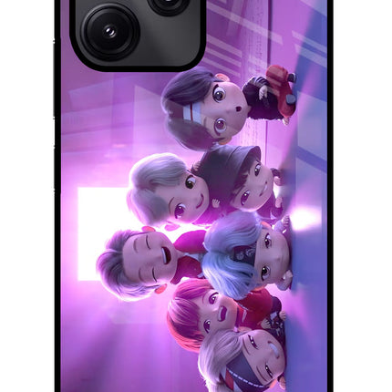 BTS Chibi Redmi 12 5G Glass Case Back Cover by Casekaro