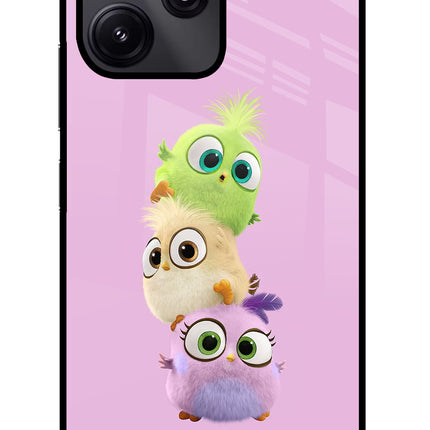 Cute Little Birds Redmi 12 5G Glass Case Back Cover by Casekaro
