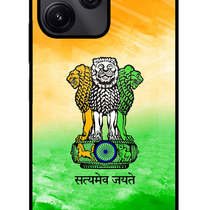 Satyamev Jayate Flag Redmi 12 5G Glass Case Back Cover by Casekaro