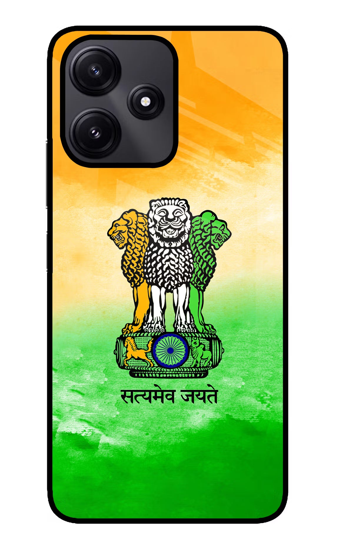 Satyamev Jayate Flag Redmi 12 5G Glass Case Back Cover by Casekaro