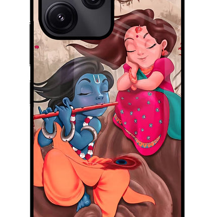 Radhe Krishna Redmi 12 5G Glass Case Back Cover by Casekaro