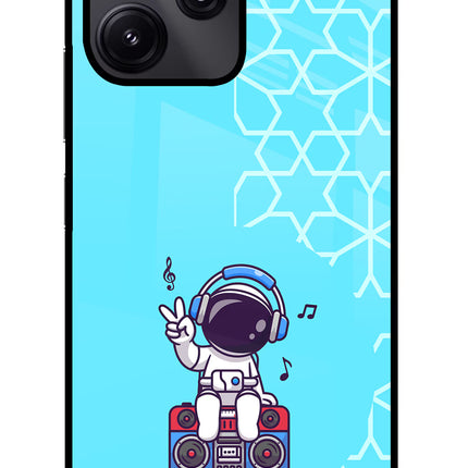 Cute Astronaut Chilling Redmi 12 5G Glass Case Back Cover by Casekaro