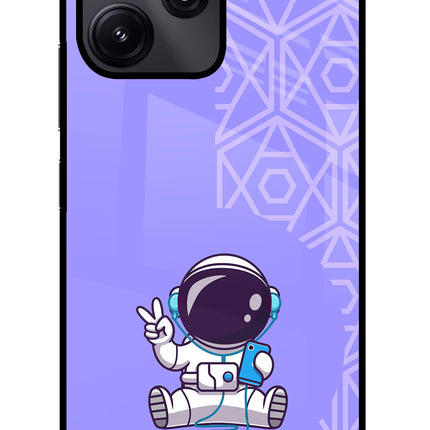 Cute Astronaut Chilling Redmi 12 5G Glass Case Back Cover by Casekaro