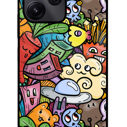 Veggie Doodle Redmi 12 5G Glass Case Back Cover by Casekaro